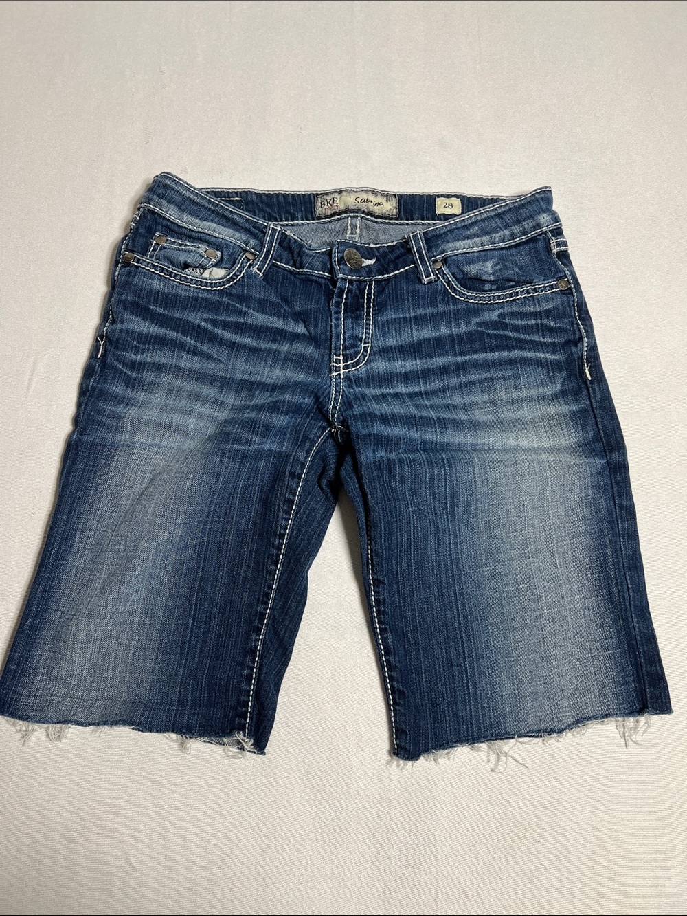 BKE Women's Blue Distressed Denim Bermuda Shorts